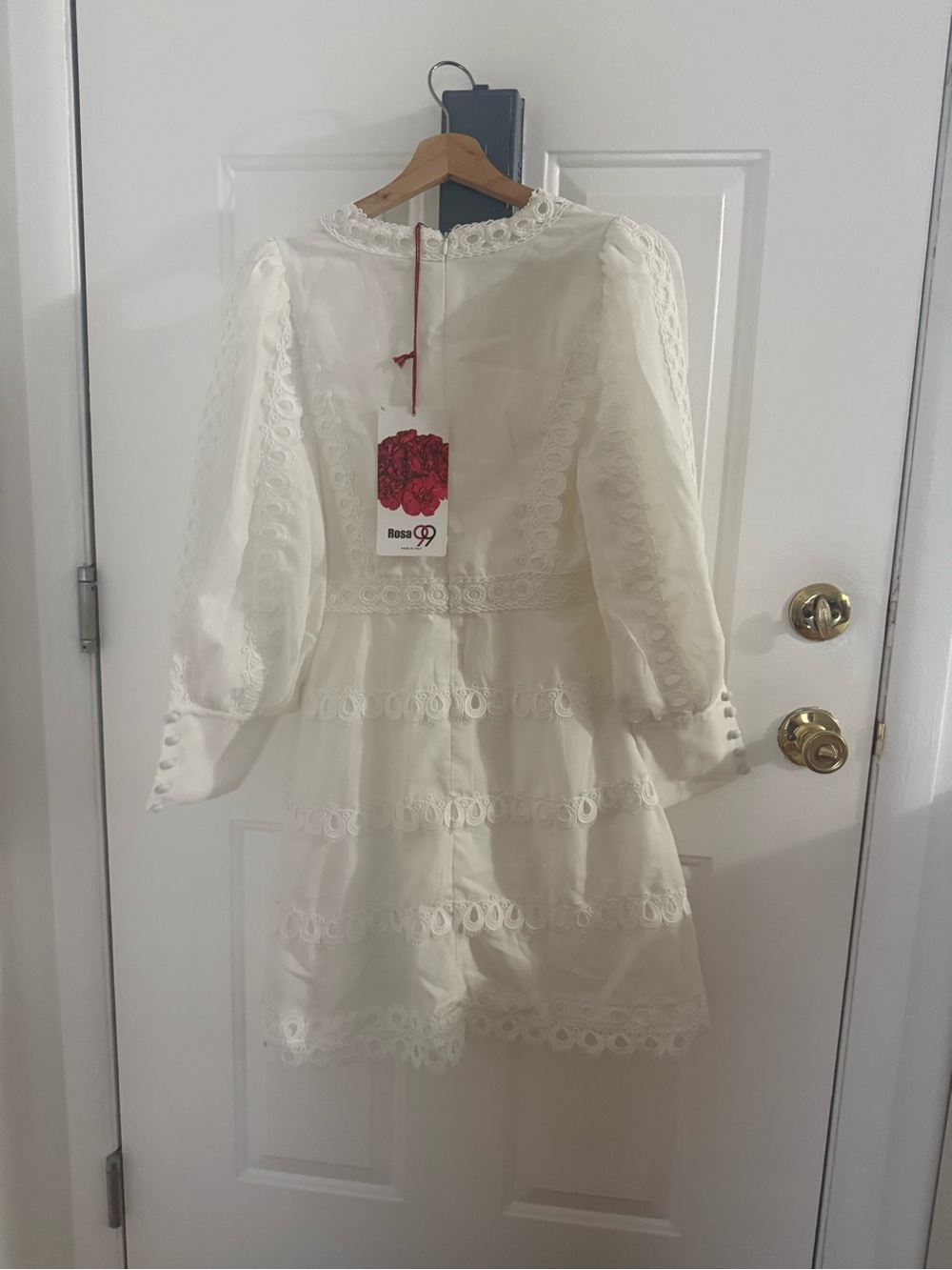 Long-Sleeve Cream Lace V-Neck Mini Dress - Picture 2 of 4
